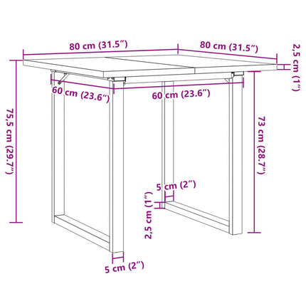 Matbord O-ram 80x80x75,5 cm massiv furu och stål