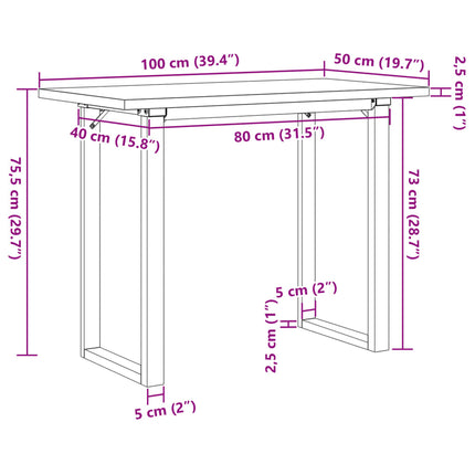 Matbord O-ram 100x50x75,5 cm massiv furu och stål