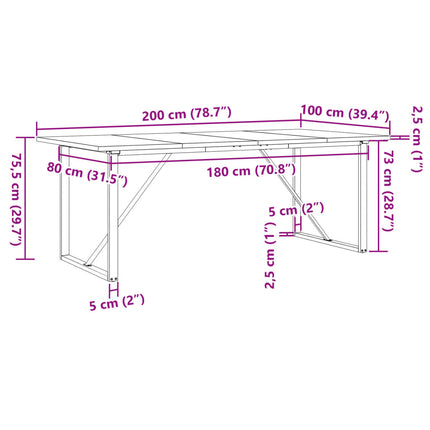 Matbord O-ram 200x100x75,5 cm massiv furu och stål