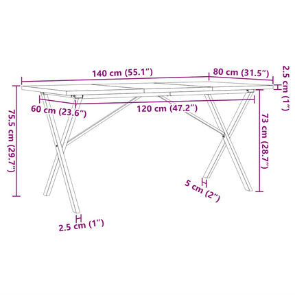 Matbord X-ram 140x80x75,5 cm massiv furu och stål