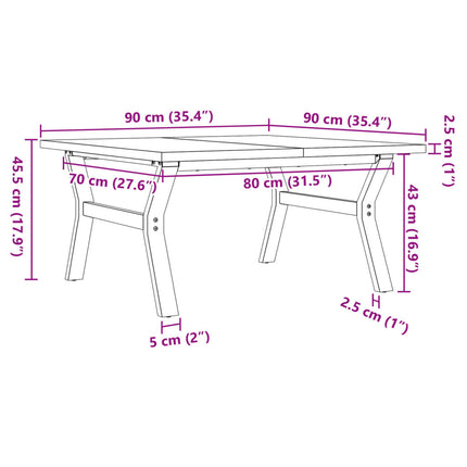 Soffbord Y-ram 90x90x45,5 cm massiv furu och stål