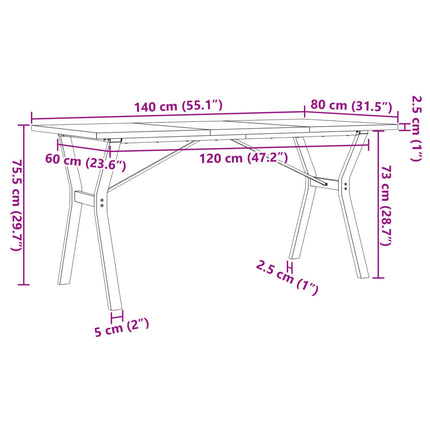 Matbord Y-ram 140x80x75,5 cm massiv furu och stål