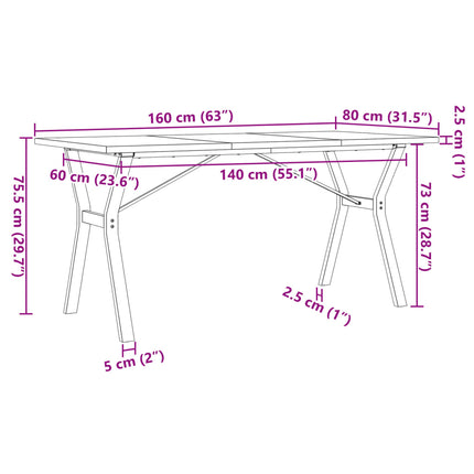 Matbord Y-ram 160x80x75,5 cm massiv furu och stål