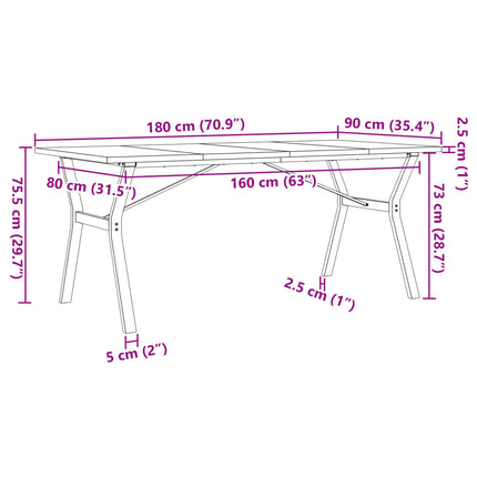 Matbord Y-ram 180x90x75,5 cm massiv furu och stål