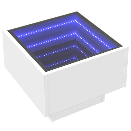 Soffbord med LEDs vit 40x40x30 cm konstruerat trä