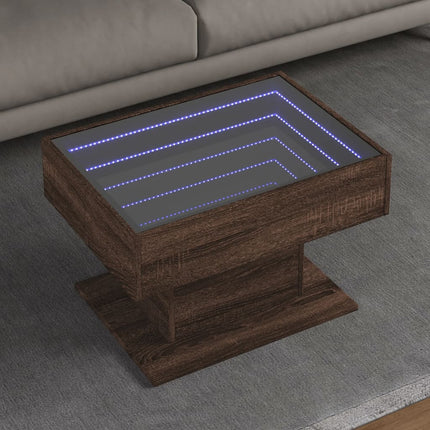 Soffbord med LEDs brun ek 70x50x45 cm konstruerat trä