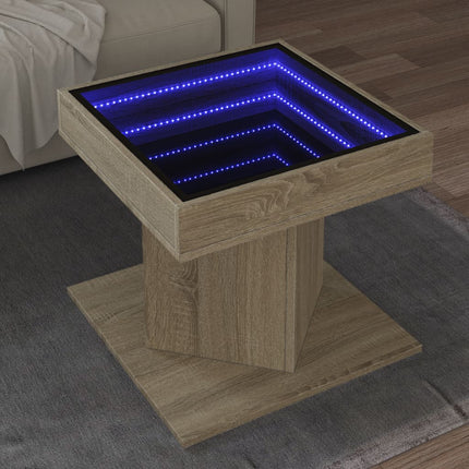 Soffbord med LEDs sonoma-ek 50x50x45 cm konstruerat trä
