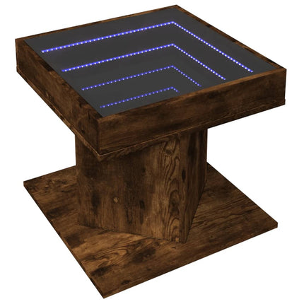 Soffbord med LEDs rökfärgad ek 50x50x45 cm konstruerat trä