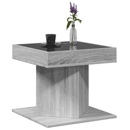 Soffbord med LEDs grå sonoma 50x50x45 cm konstruerat trä