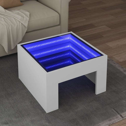 Soffbord med Infinity LEDs vit 50x50x30 cm