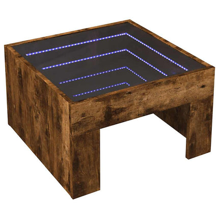 Soffbord med Infinity LEDs rökfärgad ek 50x50x30 cm