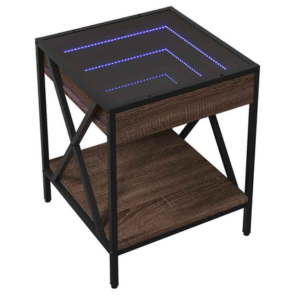 Soffbord med Infinity LEDs brun ek 40x40x49 cm