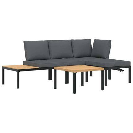 Trädgårdssoffa med dynor 4 delar svart aluminium