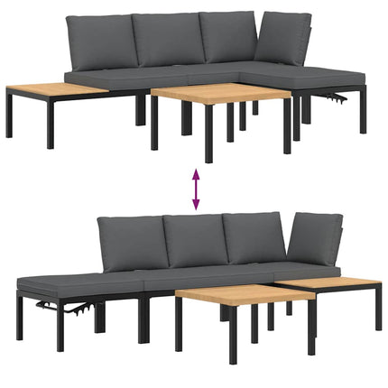 Trädgårdssoffa med dynor 4 delar svart aluminium