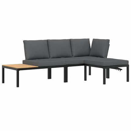 Trädgårdssoffa med dynor 3 delar svart aluminium