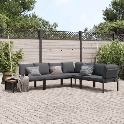 Trädgårdssoffa med dynor 4 delar svart aluminium