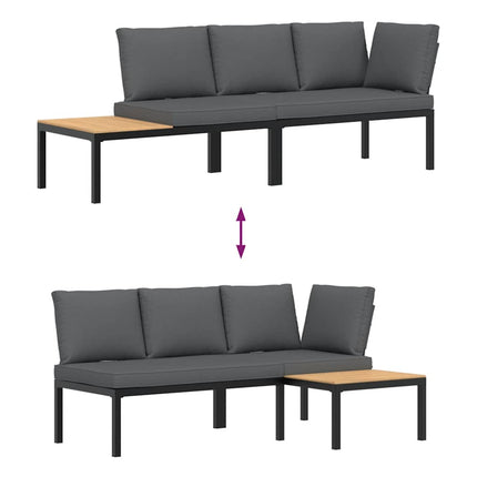 Trädgårdssoffa med dynor 2 delar svart aluminium