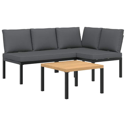 Trädgårdssoffa med dynor 3 delar svart aluminium