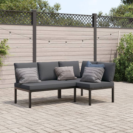Trädgårdssoffa med dynor 2 delar svart aluminium