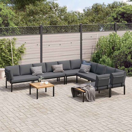Trädgårdssoffa med dynor 7 delar svart aluminium