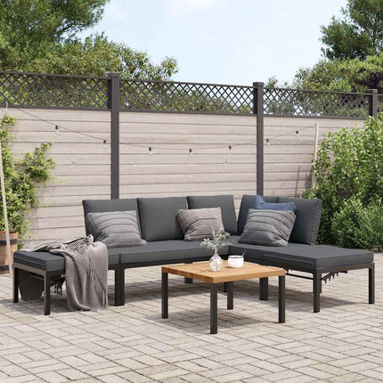 Trädgårdssoffa med dynor 5 delar svart aluminium