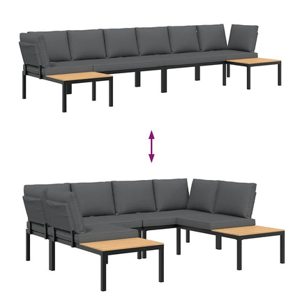Trädgårdssoffa med dynor 4 delar svart aluminium