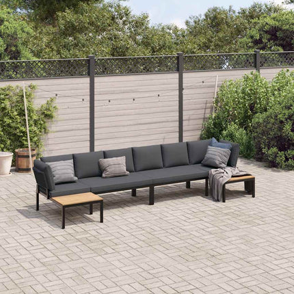 Trädgårdssoffa med dynor 4 delar svart aluminium