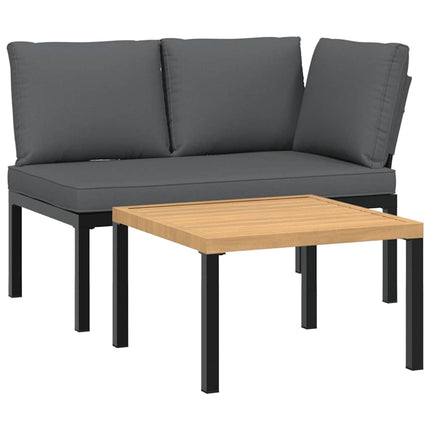 Trädgårdssoffa med dynor 2 delar svart aluminium