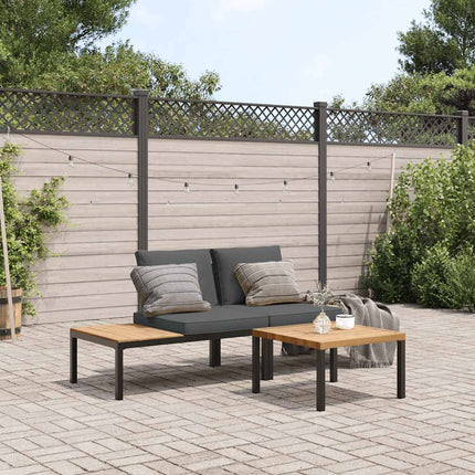 Trädgårdssoffa med dynor 3 delar svart aluminium