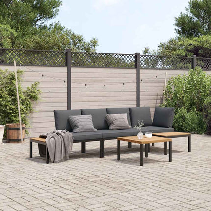 Trädgårdssoffa med dynor 4 delar svart aluminium