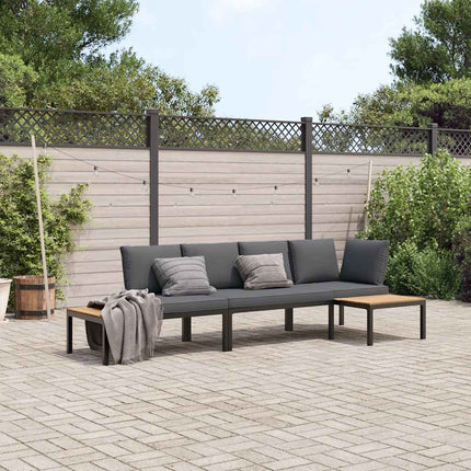 Trädgårdssoffa med dynor 3 delar svart aluminium