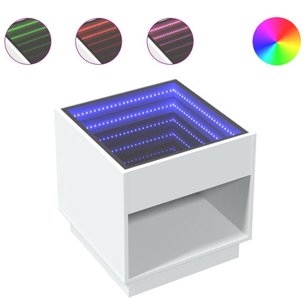 Sängbord med Infinity LEDs vit 50x50x50 cm