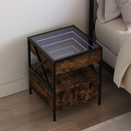 Sängbord med Infinity LEDs rökfärgad ek 40x40x51 cm