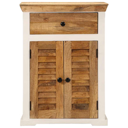 Skänk vit och brun 55x30x73 cm massivt grovt mangoträ