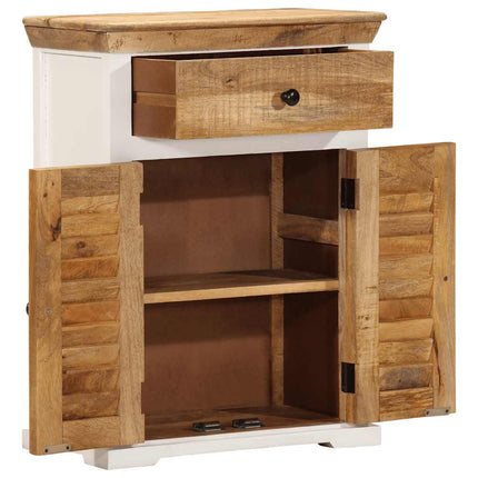 Skänk vit och brun 55x30x73 cm massivt grovt mangoträ