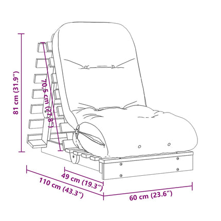 Futonbäddsoffa med madrass vit 60x206x11 cm massiv furu