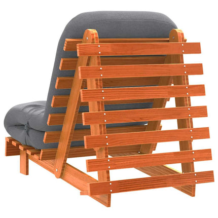 Futonbäddsoffa med madrass vaxad brun 70x206x11 cm massiv furu