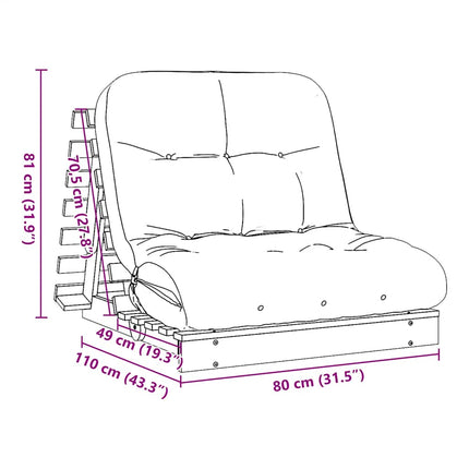 Futonbäddsoffa med madrass vit 80x206x11 cm massiv furu