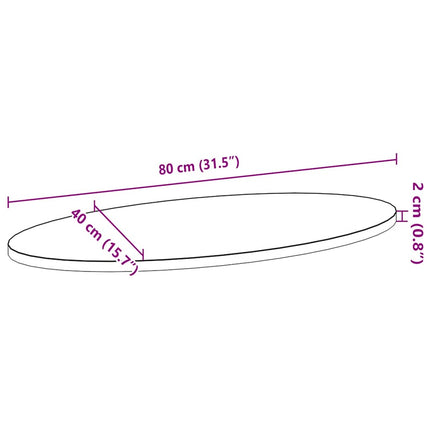 Bordsskiva 80x40x2 cm massiv ek oval
