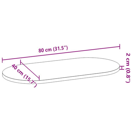 Bordsskiva 80x40x2 cm massiv ek oval