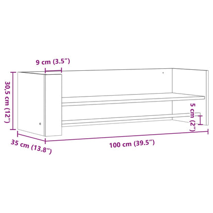 Vägghylla rökfärgad ek 100x35x30,5 cm konstruerat trä