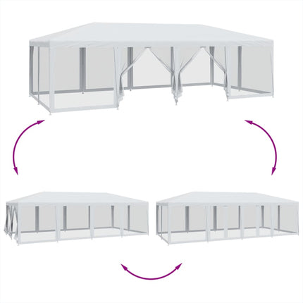 Partytält med 12 sidoväggar i nät 8x4 m HDPE vit