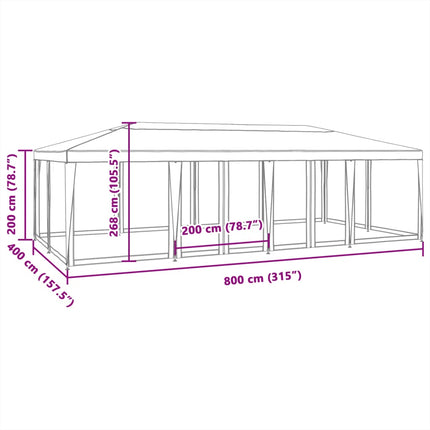 Partytält med 12 sidoväggar i nät 8x4 m HDPE grön