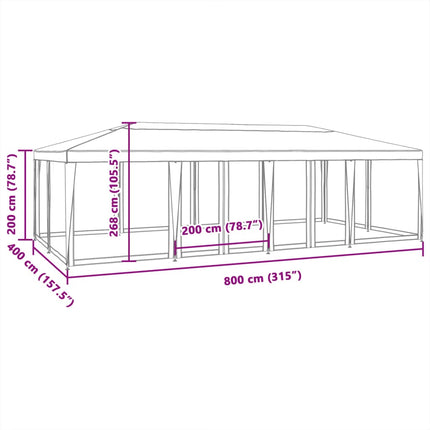 Partytält med 12 sidoväggar i nät 8x4 m HDPE antracit