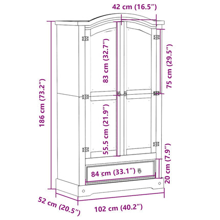 Garderob Corona vit 102x52x186 cm massiv furu