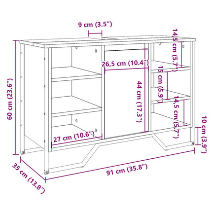 Tvättställsskåp rökfärgad ek 91x35x60 cm konstruerat trä