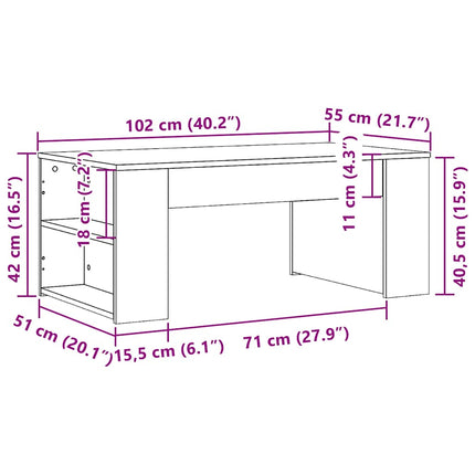 Soffbord rökfärgad ek 102x55x42 cm konstruerat trä
