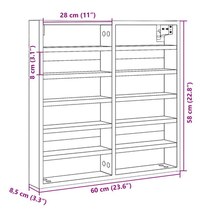 Vitrinskåp rökfärgad ek 60x8,5x58 cm konstruerat trä