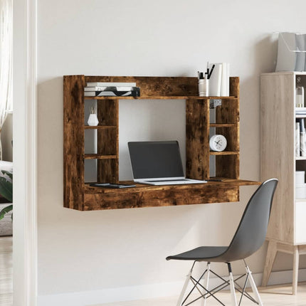 Väggmonterat skrivbord rökfärgad ek 105x48x75cm konstruerat trä