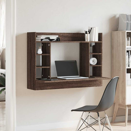 Väggmonterat skrivbord brun ek 105x48x75 cm konstruerat trä